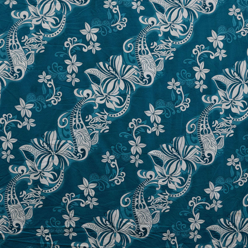 Diagonal Hibiscus Plumeria Sea Turtle Swirl Design Fabric| Peachskin