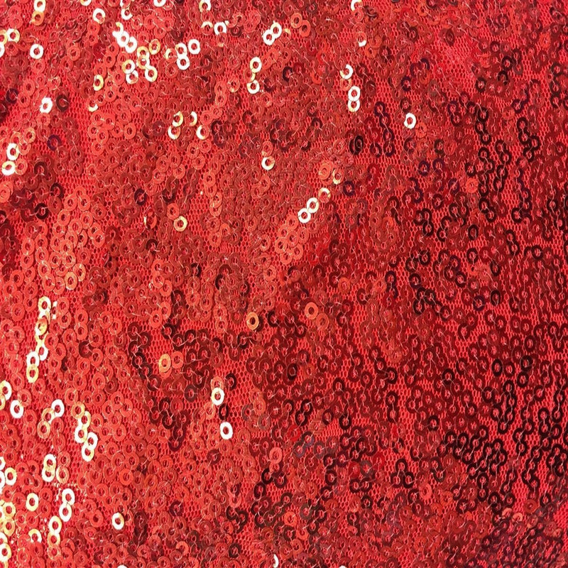 Red Mini Disc All Over Sequin Nylon Mesh Fabric