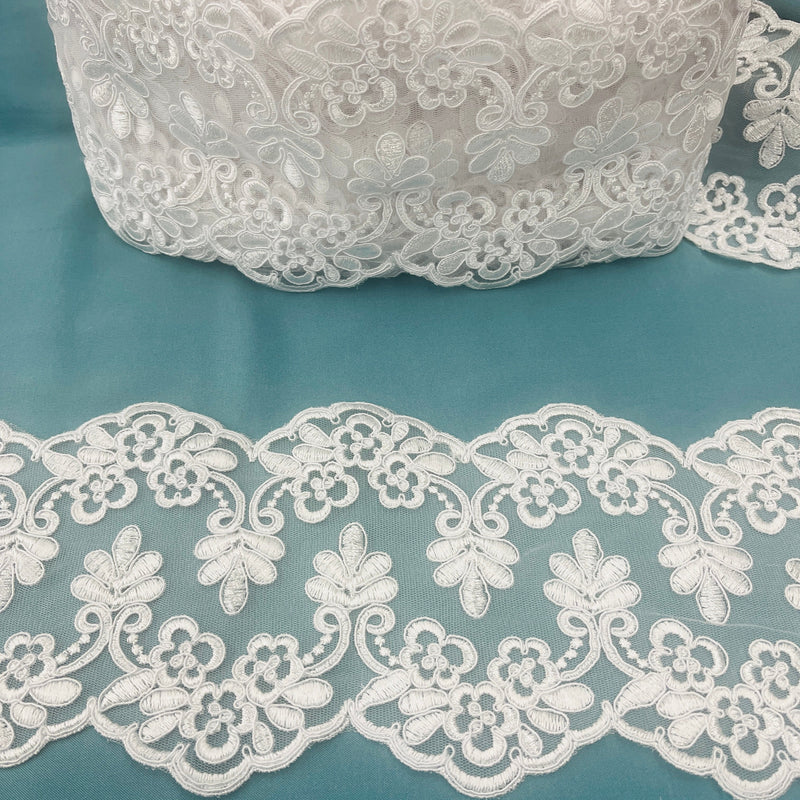 Beaded Lace Applique Embroidered on 100% Polyester Net Mesh | Spandex Palace | Spandex Palace