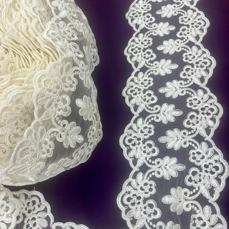 Beaded Lace Applique Embroidered on 100% Polyester Net Mesh | Spandex Palace | Spandex Palace