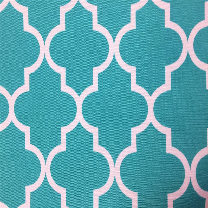 Aqua White Moroccan Print Indoor Outdoor Fabric