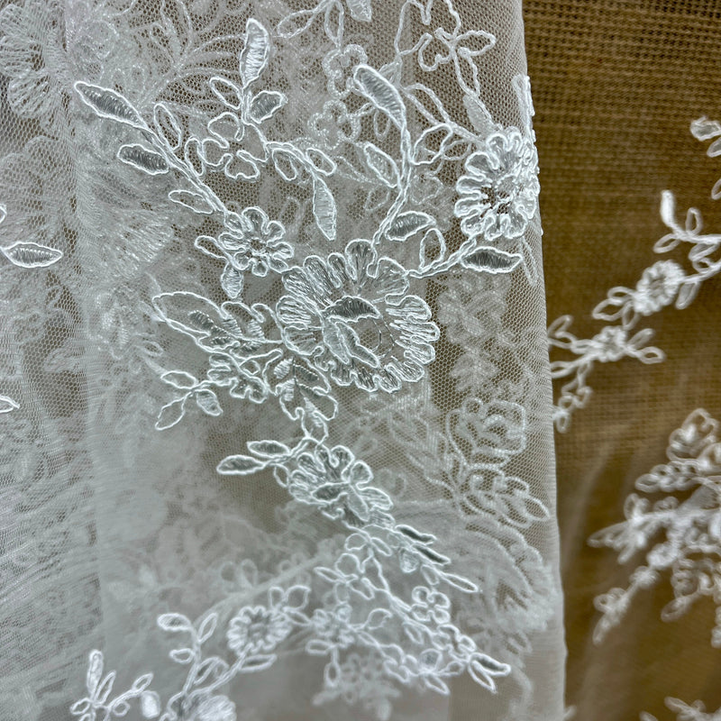 Corded Bridal Lace Fabric Embroidered on 100% Polyester Net Mesh |  Spandex Palace