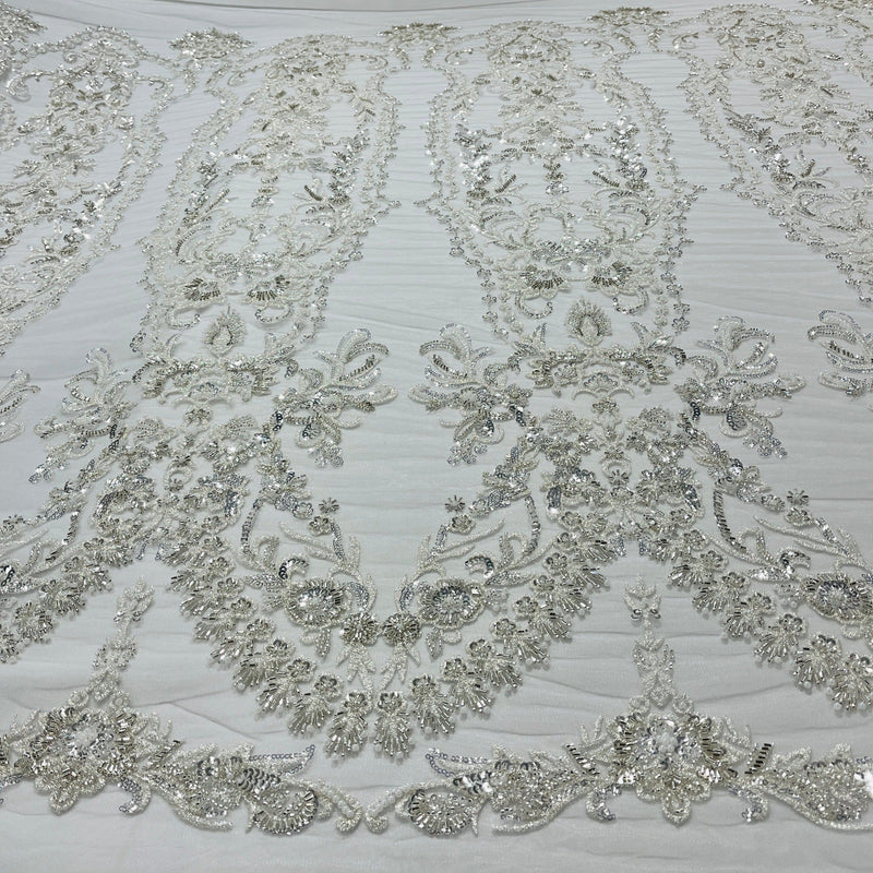 Beaded Lace Fabric Embroidered on 100% Polyester Net Mesh | Lace USA - GD-237341