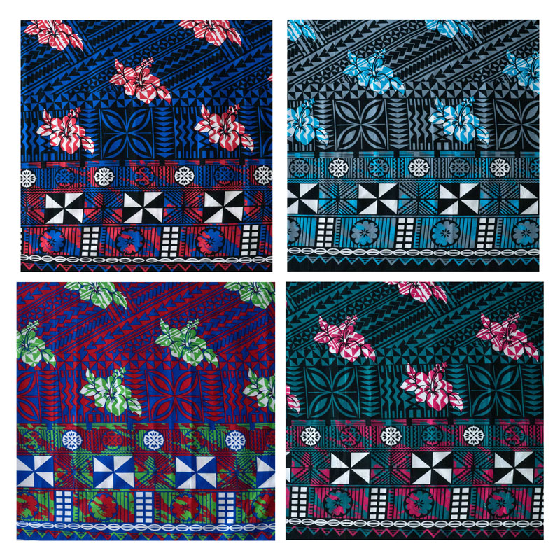 Traditional Polynesian Geometric Flower Design Fabric | Cotton