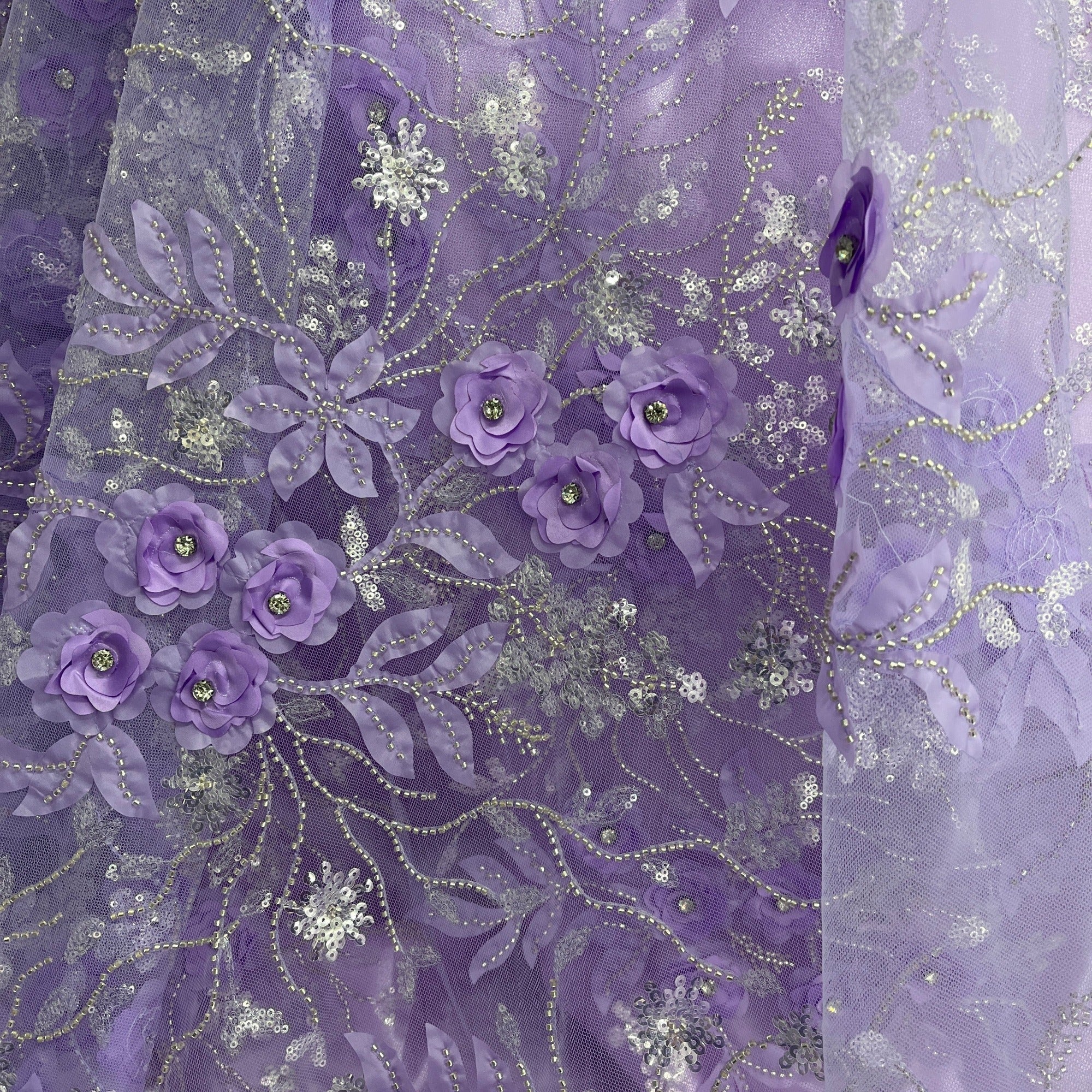 Beaded, Sequined 3D Floral Lace Fabric – Embroidered Mesh for Dresses & Gowns | Lace USA - GD-229