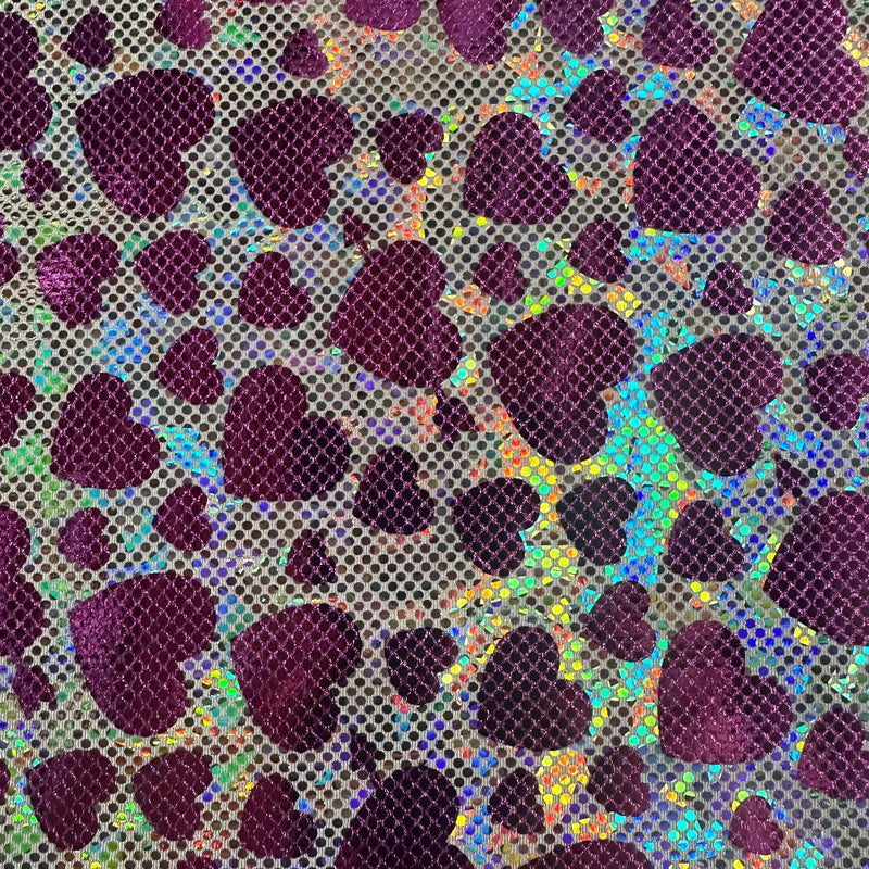 Heart Foil Nylon Spandex Tricot Double Metallic Fabric | Spandex Palace white Lilac