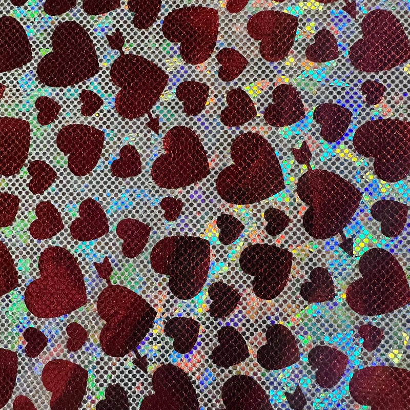 Heart Foil Nylon Spandex Tricot Double Metallic Fabric | Spandex Palace White Red