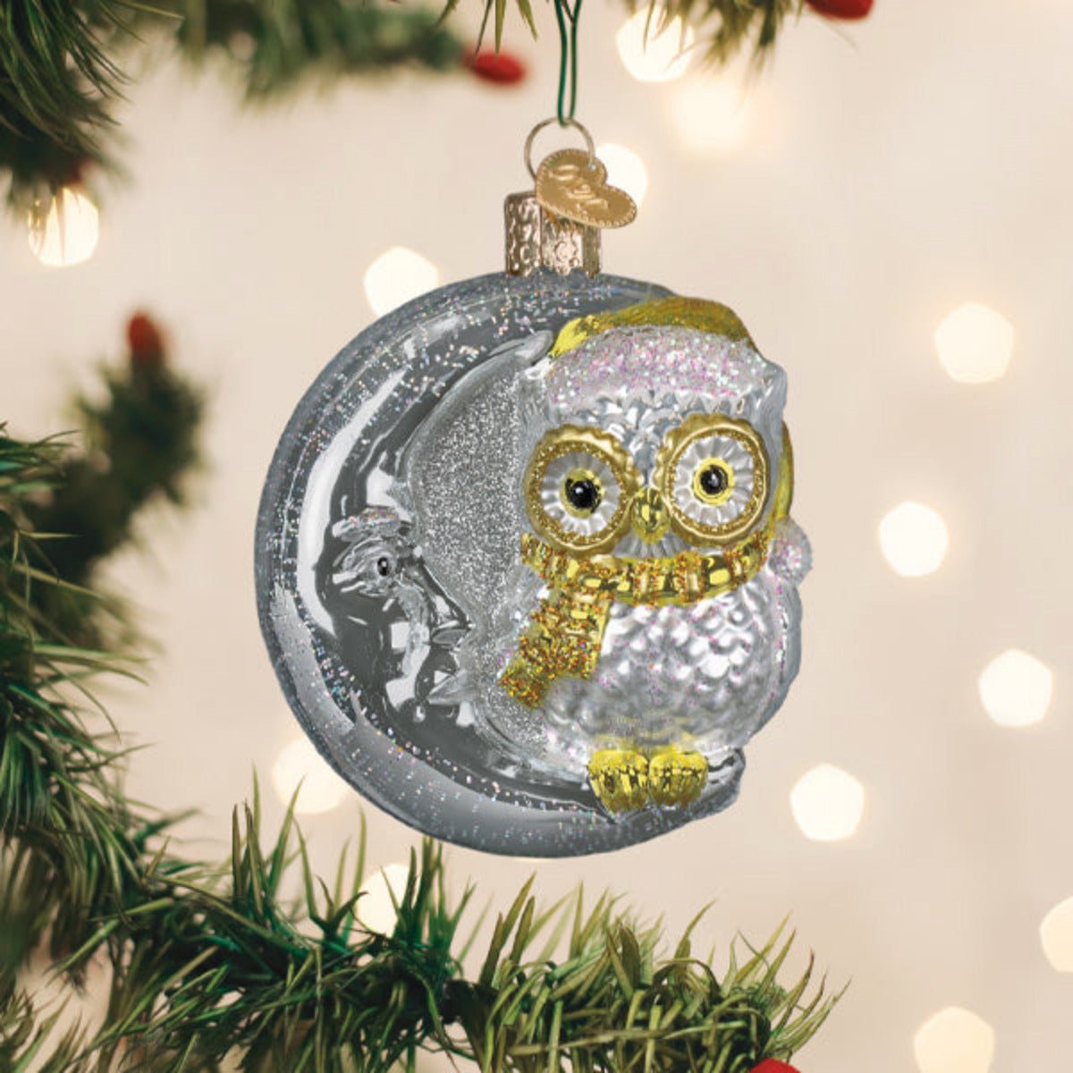 Sterling Snow Owl On Moon Ornament - Spandex PalaceOld World Christmas