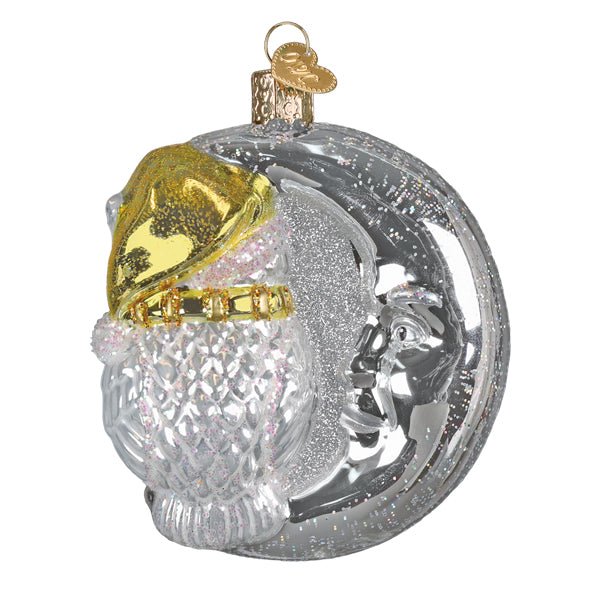 Sterling Snow Owl On Moon Ornament - Spandex PalaceOld World Christmas