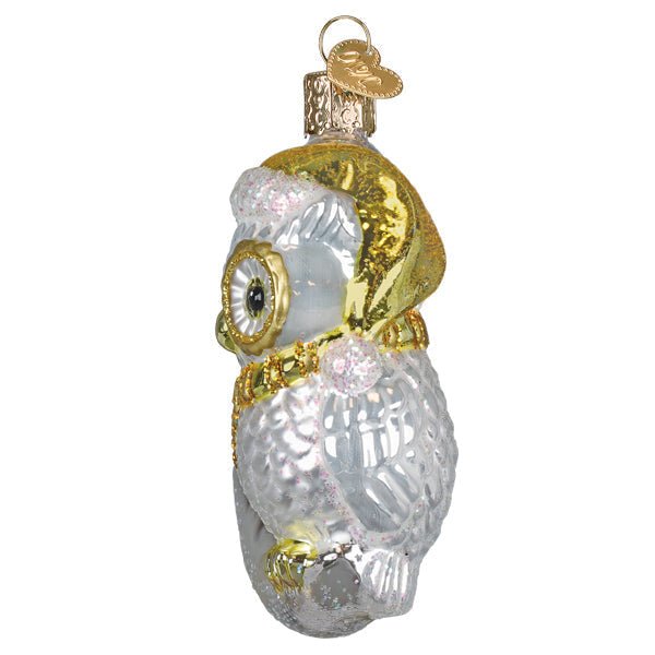 Sterling Snow Owl On Moon Ornament - Spandex PalaceOld World Christmas
