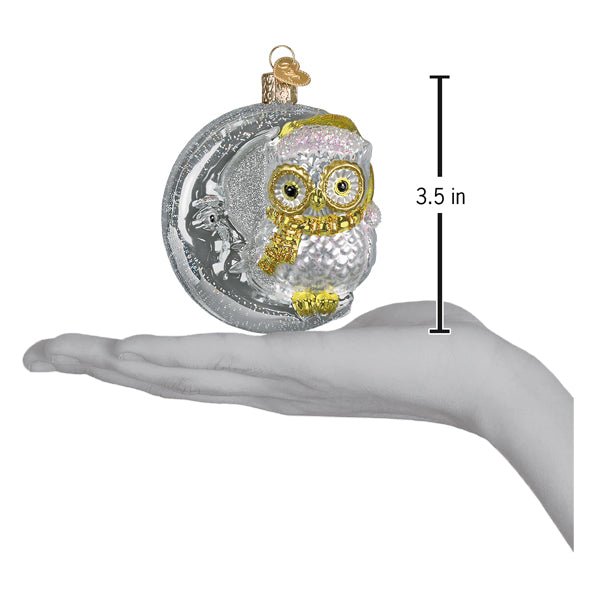 Sterling Snow Owl On Moon Ornament - Spandex PalaceOld World Christmas
