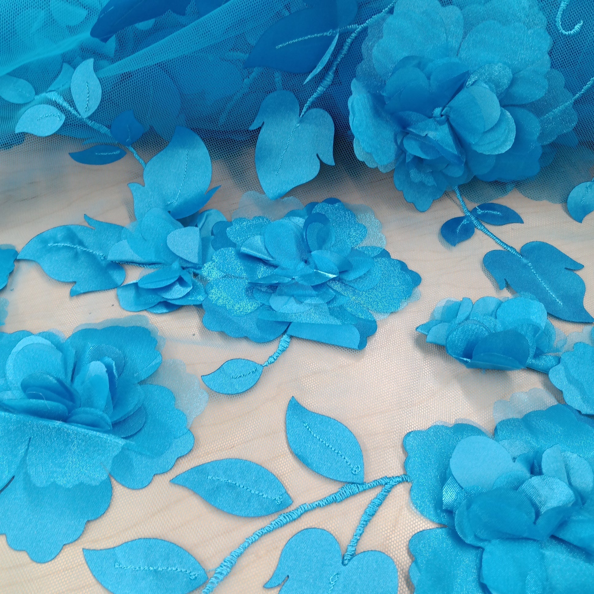 3D Floral Lace Fabric Embroidered on 100% Polyester Soft Tulle Net Mesh | Lace USA - GD-010