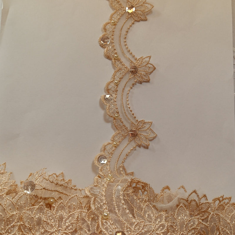 Beaded Lace Trimming Embroidered on 100% Polyester Organza | Lace USA - KZ-22