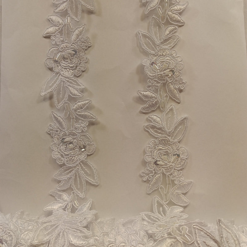 Beaded & Corded Lace Trimming Embroidered on 100% Polyester Organza or Net Mesh | Lace USA - 96279W-BP