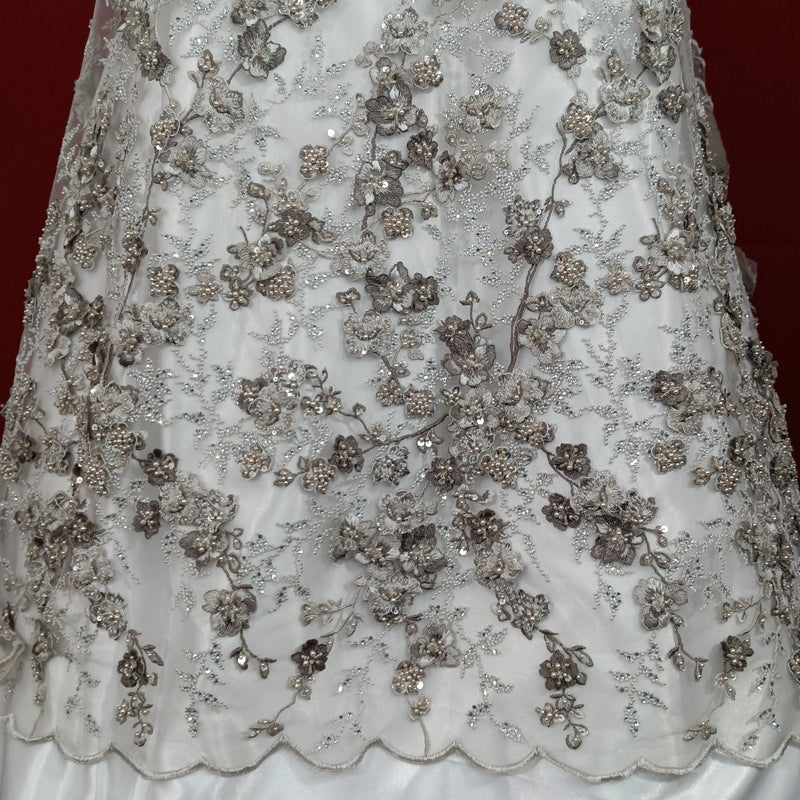 Beaded 3D Floral Multitone Lace Fabric Embroidered on 100% Polyester Net Mesh | Lace USA - GD-19127