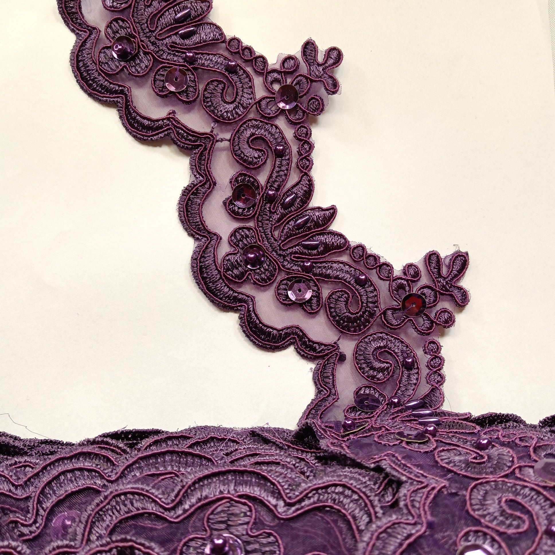 Beaded & Corded Lace Trimming Embroidered on 100% Polyester Organza | Lace USA - KZ-34