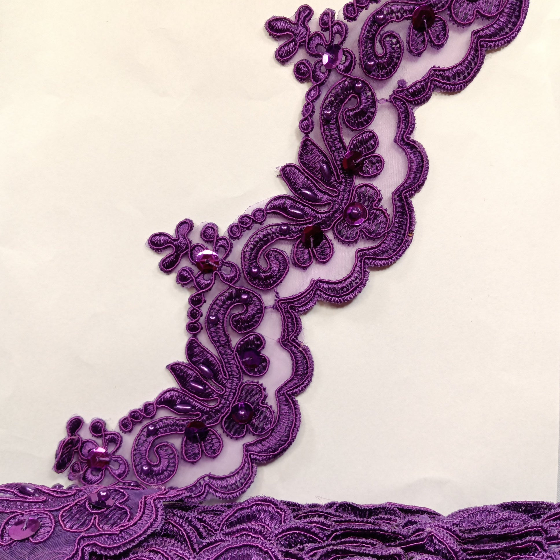Beaded & Corded Lace Trimming Embroidered on 100% Polyester Organza | Lace USA - KZ-34