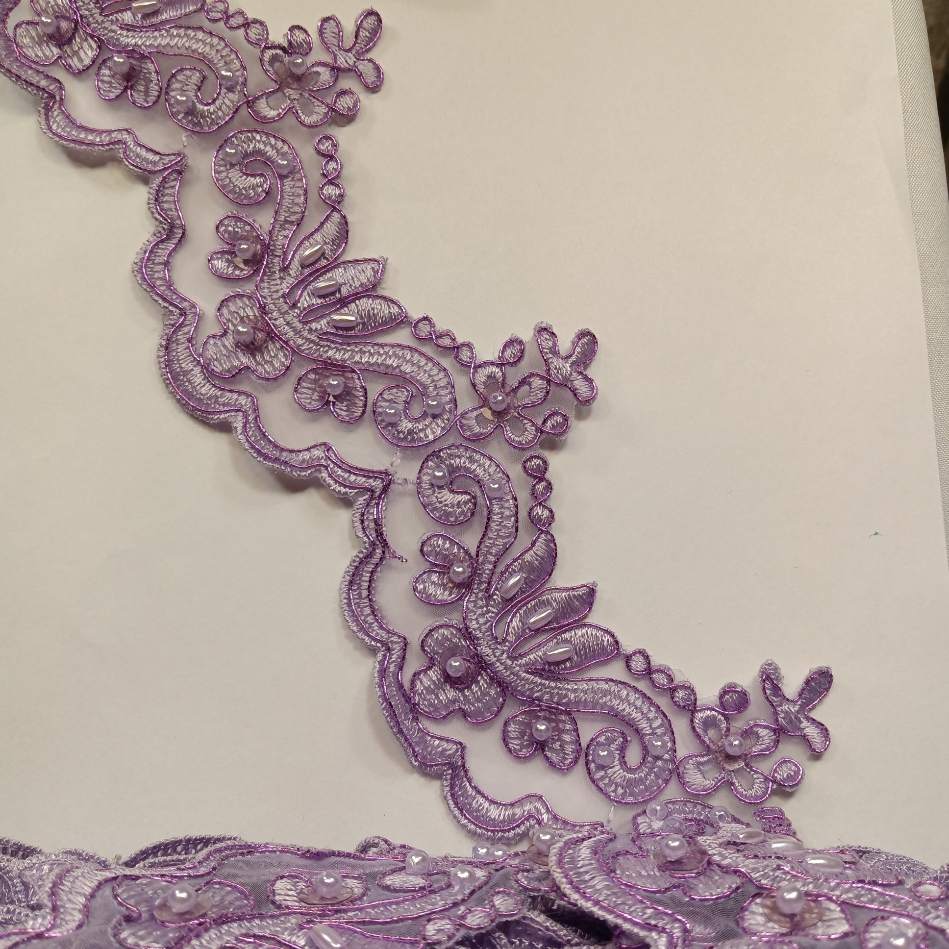 Beaded & Corded Lace Trimming Embroidered on 100% Polyester Organza | Lace USA - KZ-34