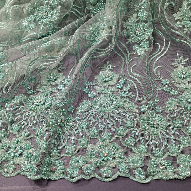 Beaded Lace Fabric Embroidered on 100% Polyester Net Mesh | Lace USA - GD-18615