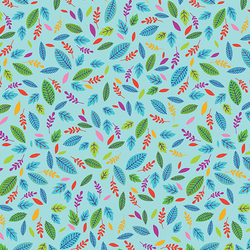 Scattered Leaves Cheeto's World Sky Cotton 44"/45" Fabric Per Yard