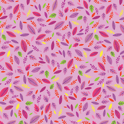 Scattered Leaves Cheeto's World Pink Cotton 44"/45" Fabric Per Yard