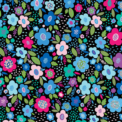 Posies Blue Cheeto's World Cotton 44"/45" Fabric Per Yard