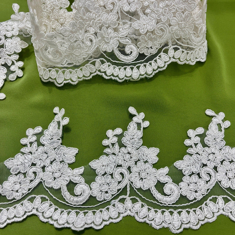 Corded Lace Trimming Embroidered on 100% Polyester Net Mesh | Lace USA - 96988W