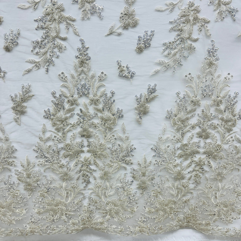 Beaded Lace Fabric Embroidered on 100% Polyester Net Mesh | Spandex Palace