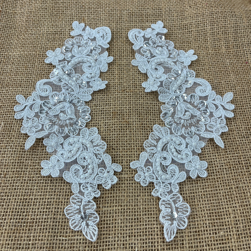 Beaded & Corded Floral Lace Applique Embroidered on 100% Polyester | Lace USA - KZ-25-HB