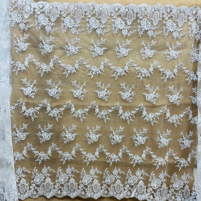 Corded Bridal Lace Fabric Embroidered on 100% Polyester Net Mesh |  Spandex Palace