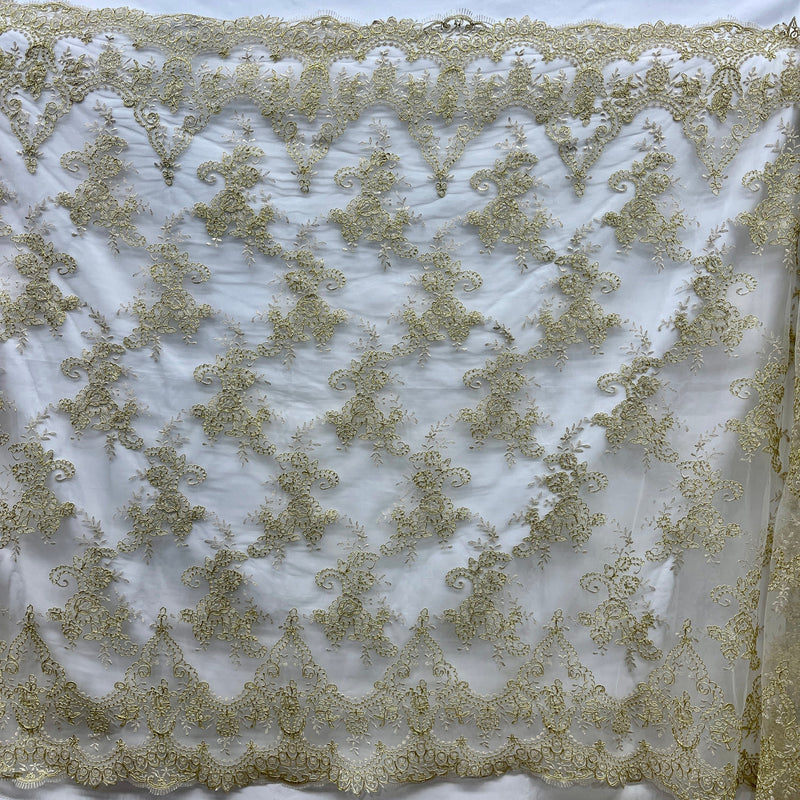 Corded Bridal Lace Fabric Embroidered on 100% Polyester Net Mesh | Spandex Palace