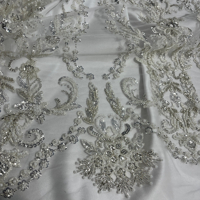 Beaded Lace Fabric Embroidered on 100% Polyester Net Mesh | Lace USA - GD-237341