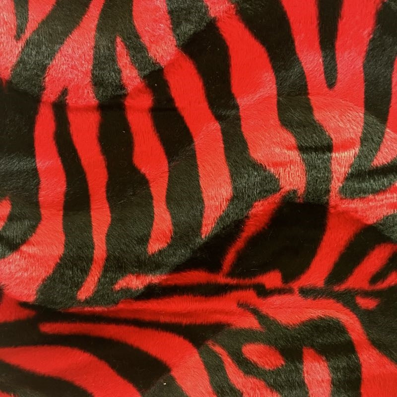 Red Big Zebra Velboa Faux Fur Fabric