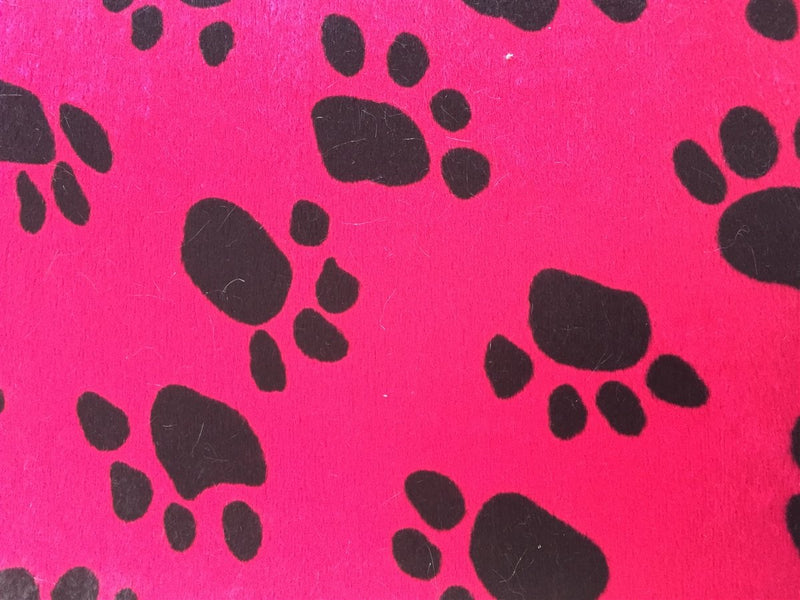 Red Black Puppy Paw Print Faux Fur