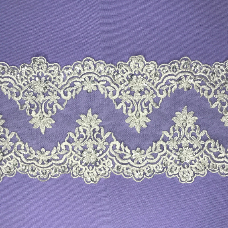 Beaded Double Sided Lace Trimming Embroidered on 100% Polyester Net Mesh | Lace USA - 21926W/2-BP