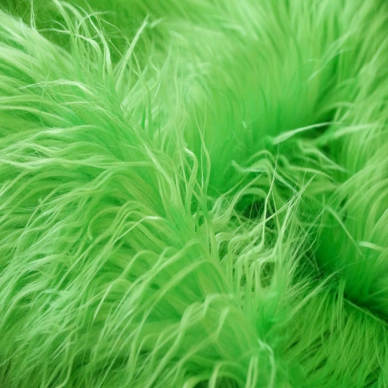 Lime Green Shaggy Long Pile Faux Fur Fabric (4")