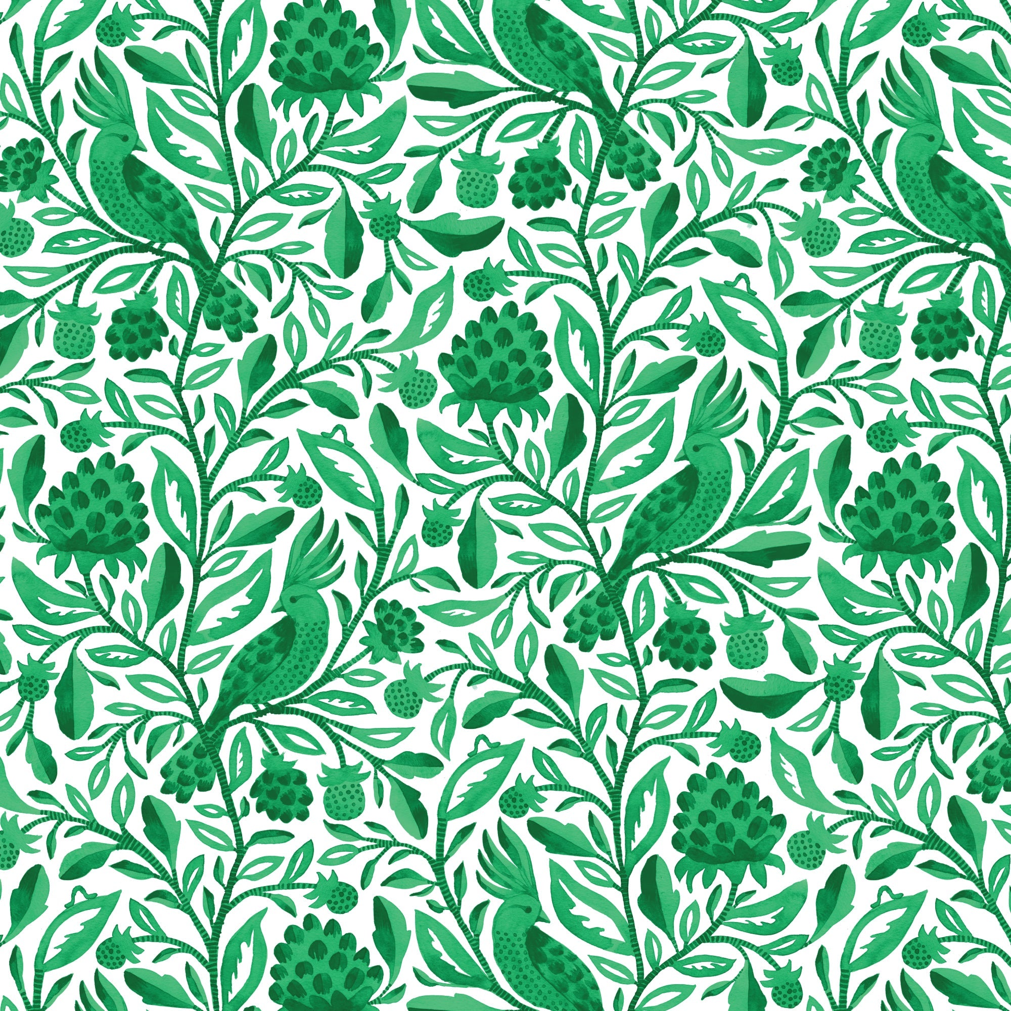 Green EsmŽralda Birds and Branches Cotton 44”/45” Fabric Per Yard