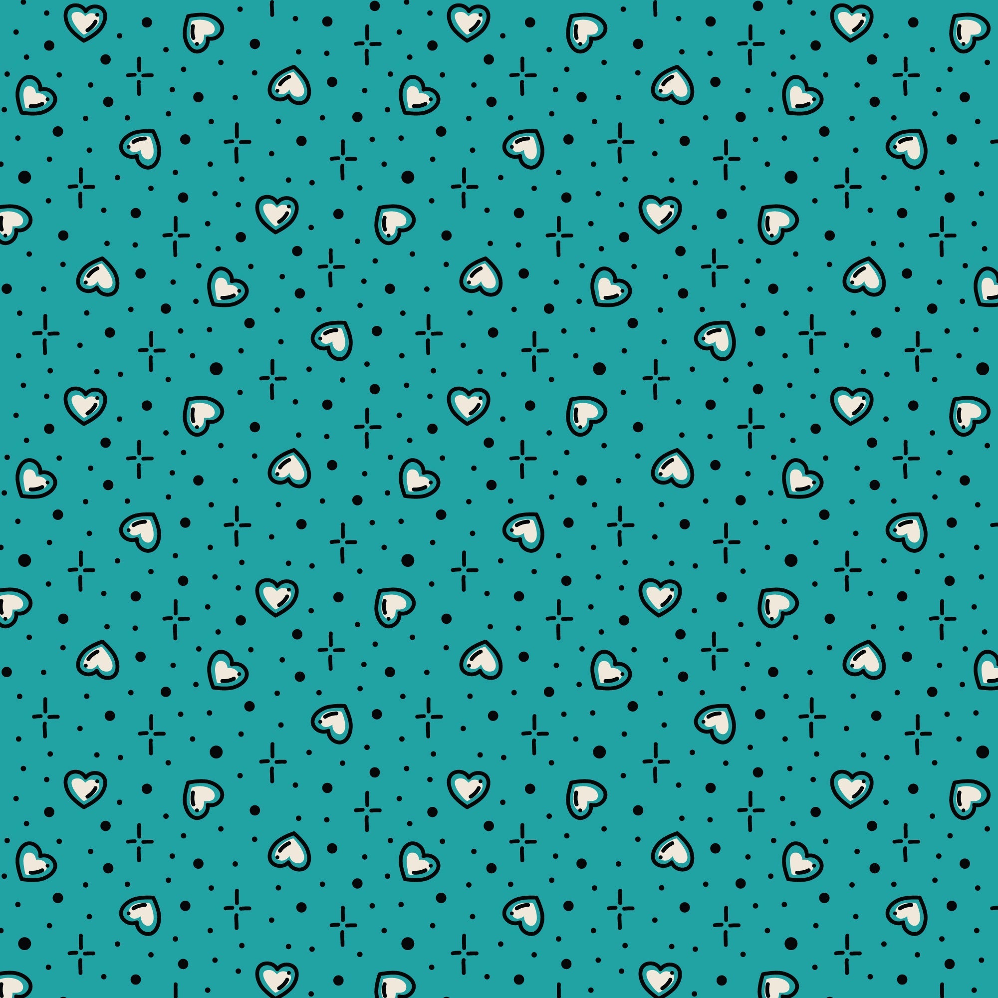 Teal Hearts Love Ink 3388 Cotton 44/45 Fabric Per Yard