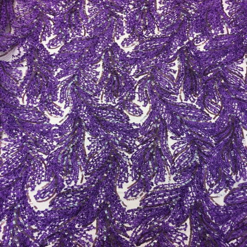 Purple Cozy Pop Thread Floral Sequins Lace Fabric