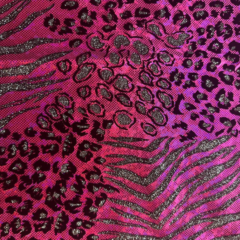 Safari Metallic Flocking Hologram Fabric in Nylon Spandex | Spandex Palace Fuchsia