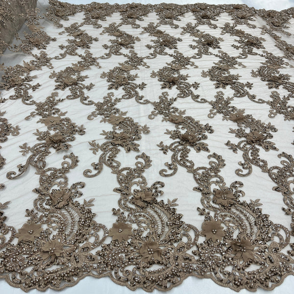 3D Beaded Floral Lace Fabric Embroidered on 100% Polyester Net Mesh | Lace USA - GD-2303