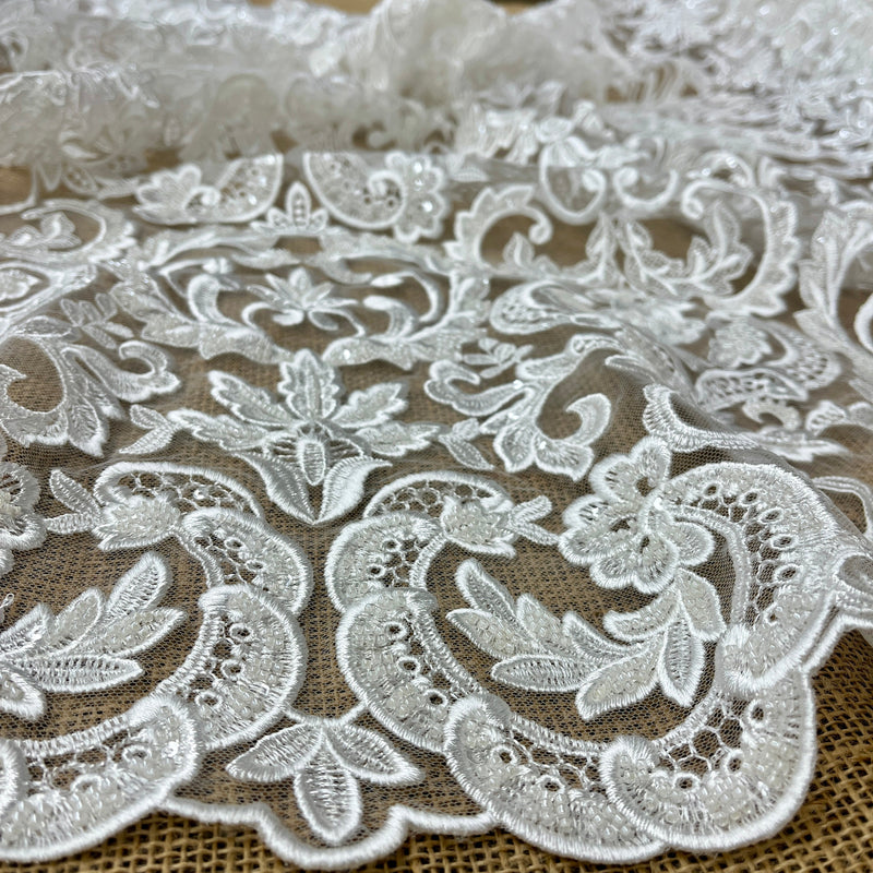 Beaded Lace Fabric Embroidered on 100% Polyester Net Mesh | Spandex Palace