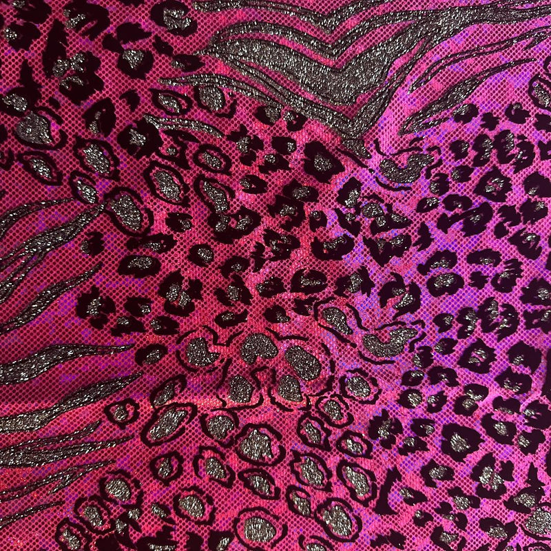 Safari Metallic Flocking Hologram Fabric in Nylon Spandex | Spandex Palace Fuchsia