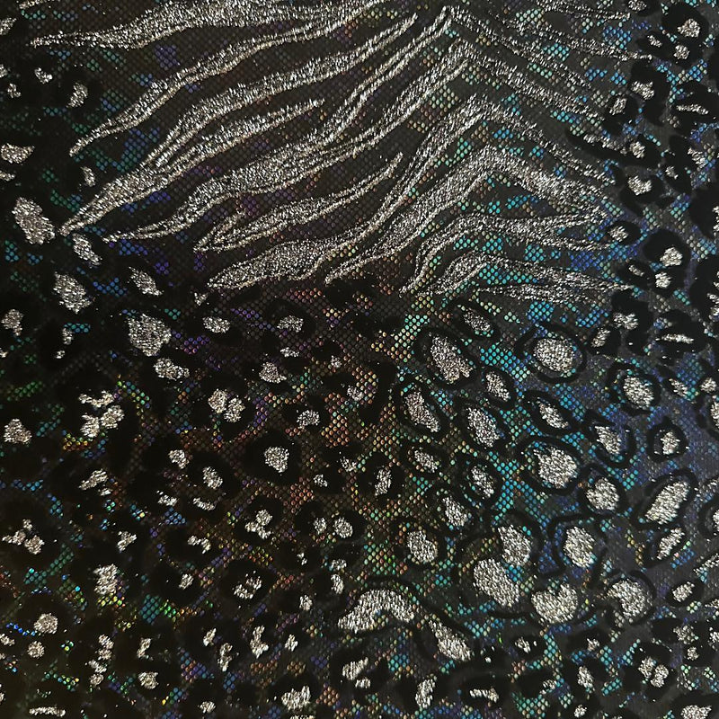 Safari Metallic Flocking Hologram Fabric in Nylon Spandex | Spandex Palace Black