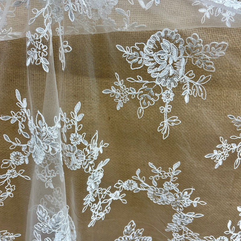 Corded Bridal Lace Fabric Embroidered on 100% Polyester Net Mesh |  Spandex Palace