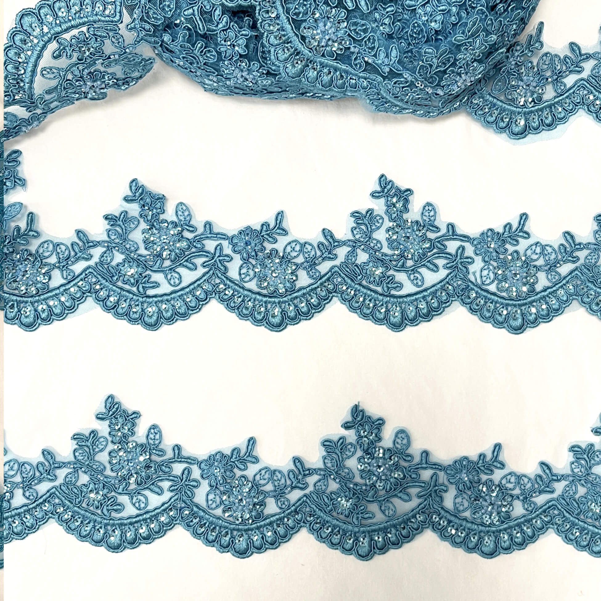 Beaded & Corded Floral scalloped Bridal Lace Trimming  | Lace USA - 96215W-BP