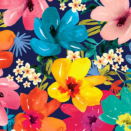 Navy Mingle Floral Cotton 44"/45" Fabric Per Yard