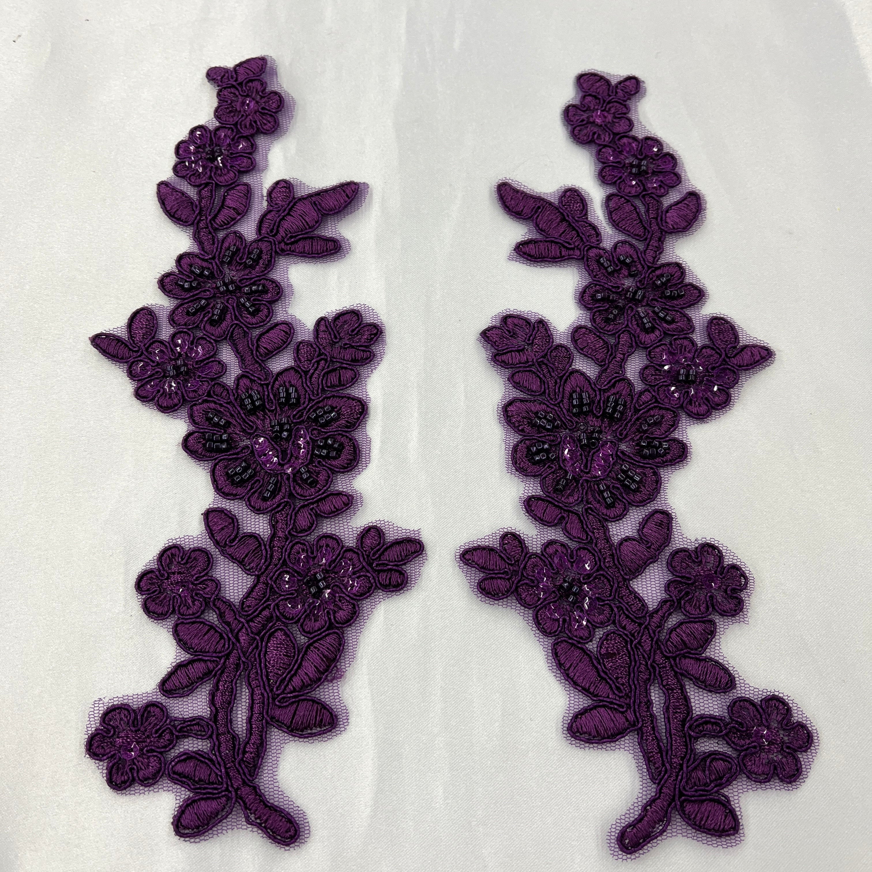 Beaded & Corded Floral Lace Applique Embroidered on 100% Polyester Net Mesh | Lace USA - 95919W-BP