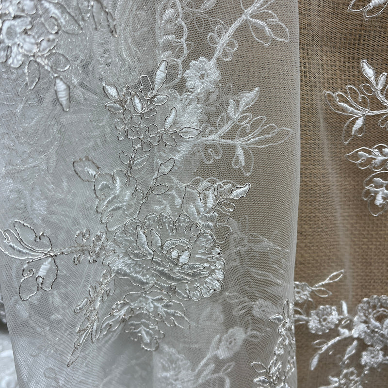 Corded Bridal Lace Fabric Embroidered on 100% Polyester Net Mesh |  Spandex Palace