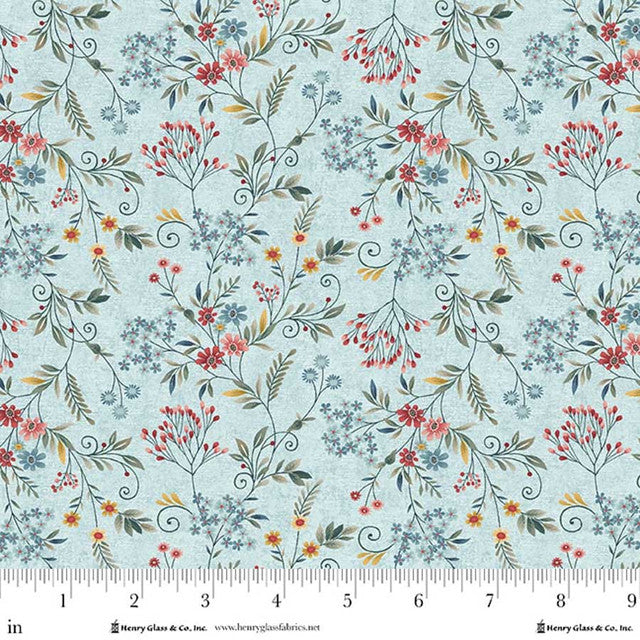 Pale Blue Tender Vines Cotton 44"/45" Fabric Per Yard